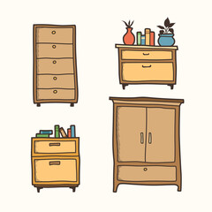 Set of cabinet design, Natural wooden Furniture vector illustration