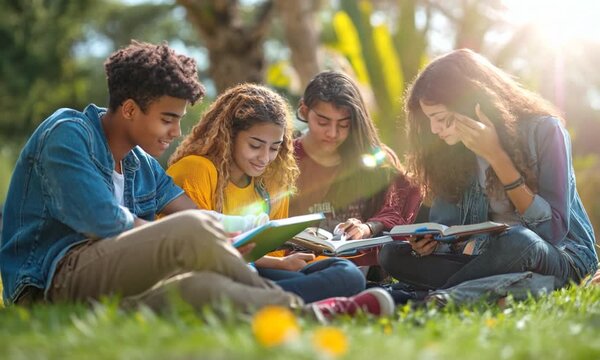 Group of Students Studying Outdoors