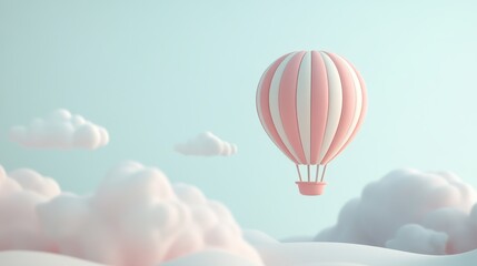 Obraz premium A pastel hot air balloon floating above soft clouds in a serene sky.