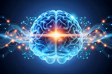 3D AI Powered Brainwave Vector Concept - Abstract Glowing Lines with Digital Circuitry on White Background, Symbolizing Cognitive Processes - 3D Icon