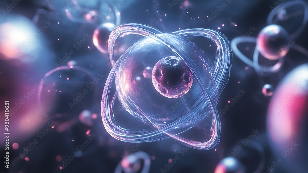 Aufkleber abstract representation of an atom with glowing orbits