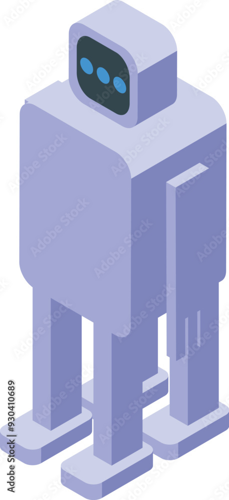 Poster modern robot standing with legs apart isometric view isolated on white background
