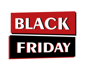Black friday label. Text in red and black squares. Discounts and promotions. Ecommerce and marketing. Template and layout. Flat vector illustration isolated on white background