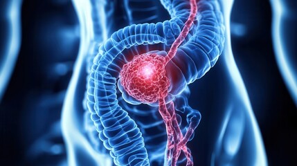 Healthy colon juxtaposed with a cancerous one, with clear visual differences in tissue structure, colorectal cancer, comparison and contrast