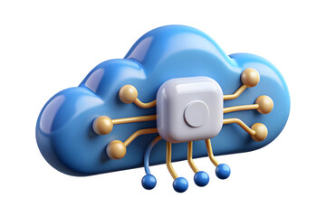 3D AI Powered Cloud Computing Vector Concept with Digital Connections and Data Flow Lines on White Background - Technology and Connectivity Illustration