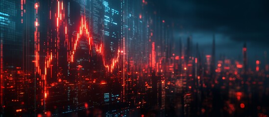 Fototapeta premium A digital visualization of fluctuating data trends in a futuristic cityscape.
