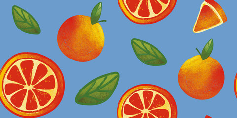 Patern seamless natural fresh oranges set. Fashion template for design.
