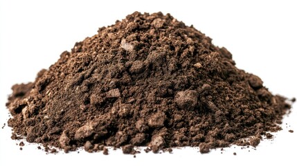 Pile of Dark Brown Soil Isolated on White