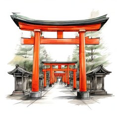 the AI Image Generator, Fushimi Inari Shrine gates. Kyoto, Japan