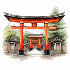 the AI Image Generator, Fushimi Inari Shrine gates. Kyoto, Japan