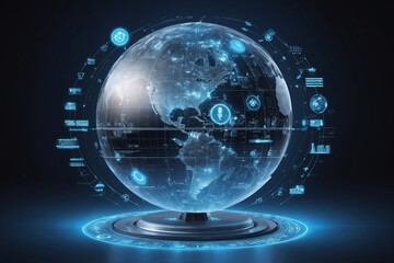 Digital globe with glowing blue interface displaying global connections