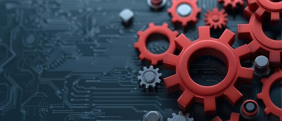 Dynamic machine gears turning inside a digital interface, representing automation and intelligent machinery