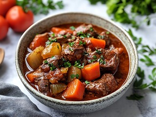 Rich and savory beef stew classic goulash style ideal for a cozy dinner