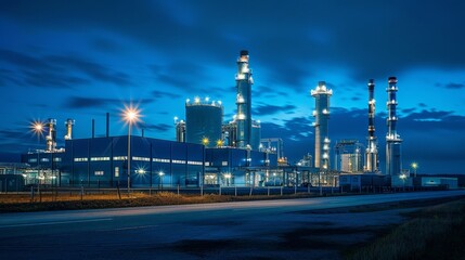 Illuminated Modern Industrial Complex Under Serene Night Sky