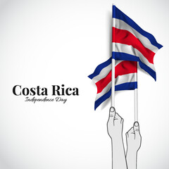 Independence Day in Costa Rica. Hands with flags of Costa Rica. Vector Illustration.  
