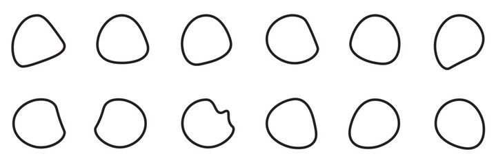 Random blob circles silhouette icon set. An arrangement of black organic shapes. Isolated on a white background.