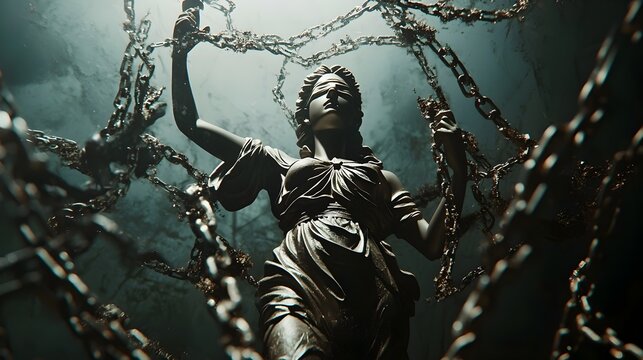 Lady Justice Triumphant Over Oppression and Tyranny,Surrounded by Broken Chains