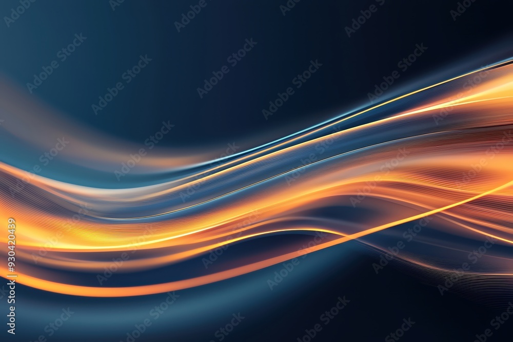 Poster dynamic light trail creating an abstract wave design in vibrant orange and blue tones for modern bac