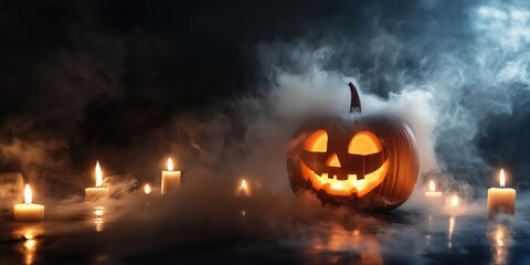 Spooky Halloween Pumpkin with Candles created by ai