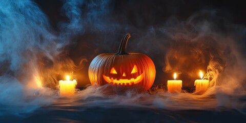 Spooky Halloween Pumpkin with Candles created by ai