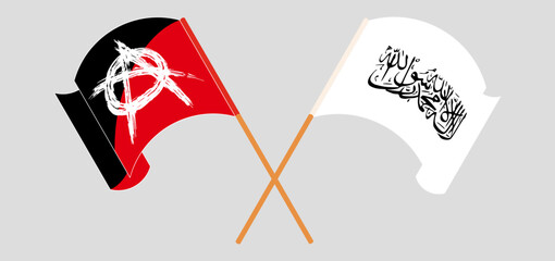 Crossed and waving flags of Anarchy and Taliban