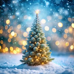 Shinny xmas tree on blurred winter background