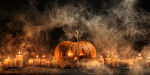 Spooky Halloween Pumpkin with Candles created by ai