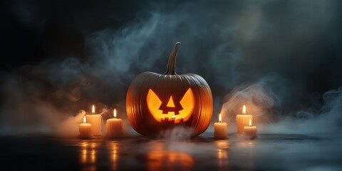 Spooky Halloween Pumpkin with Candles created by ai