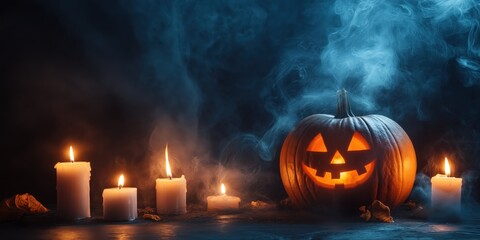 Spooky Halloween Pumpkin with Candles created by ai