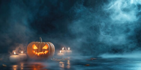 Spooky Halloween Pumpkin with Candles created by ai