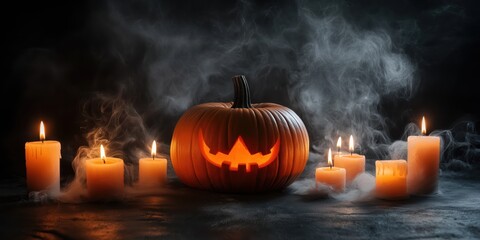 Spooky Halloween Pumpkin with Candles created by ai