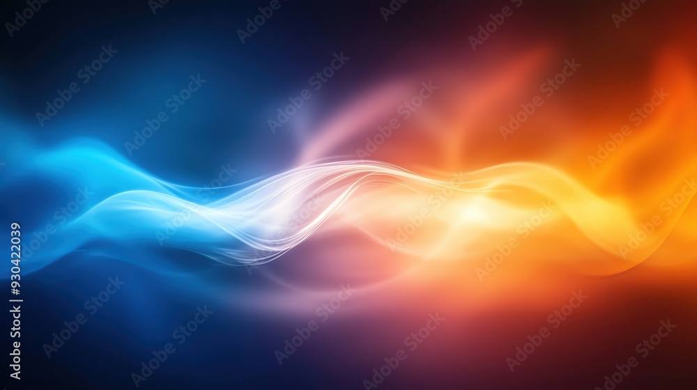Poster dynamic wave pattern in blue and orange hues, representing energy and movement in a visually strikin