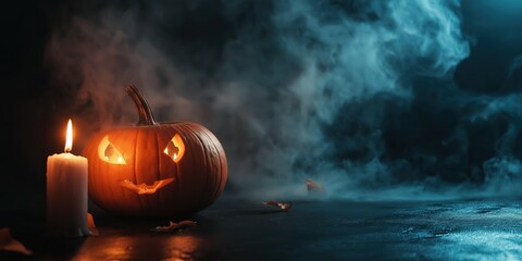 Spooky Halloween Pumpkin with Candles created by ai