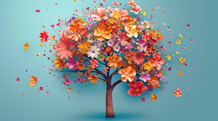 A vibrant tree made of colorful flowers, symbolizing nature's beauty and creativity.