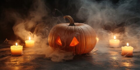 Spooky Halloween Pumpkin with Candles created by ai