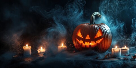 Spooky Halloween Pumpkin with Candles created by ai