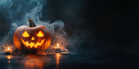 Spooky Halloween Pumpkin with Candles created by ai