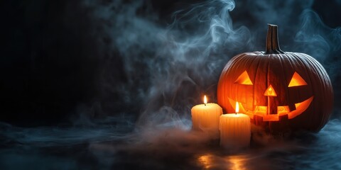 Spooky Halloween Pumpkin with Candles created by ai