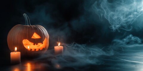 Spooky Halloween Pumpkin with Candles created by ai