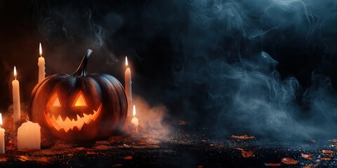 Spooky Halloween Pumpkin with Candles created by ai