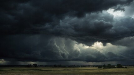 Fototapeta premium Scary and very dark lightning thunderstorm flash over the sky. Concept on topic weather, cataclysms hurricane, Typhoon, tornado, storm