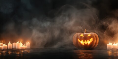 Spooky Halloween Pumpkin with Candles created by ai