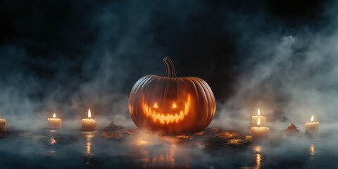Spooky Halloween Pumpkin with Candles created by ai