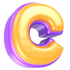 c Letter Yellow And Purple 3D Rendering