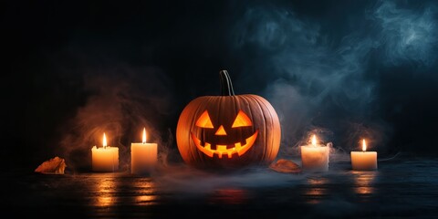 Spooky Halloween Pumpkin with Candles created by ai