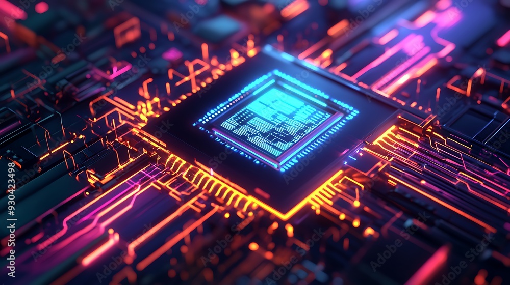 Aufkleber abstract glowing circuit board with a central processor