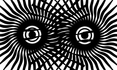 black and white background with eyes spiral technology.