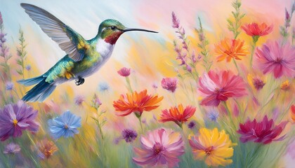 hummingbird and flowers