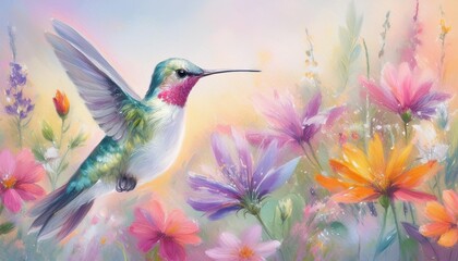 hummingbird and flowers