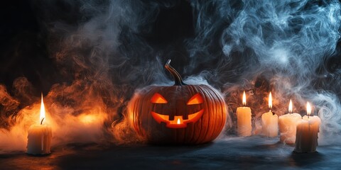 Spooky Halloween Pumpkin with Candles created by ai